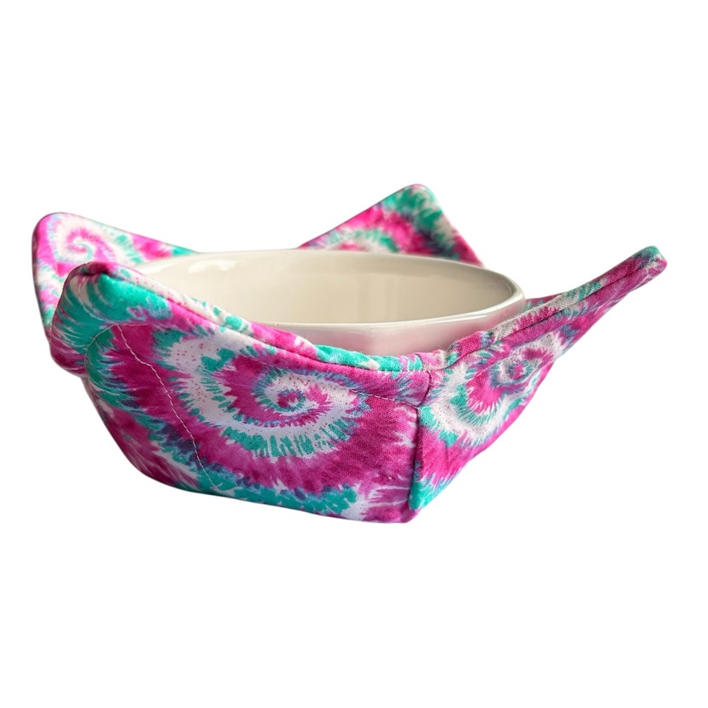 Hand Crafted Colorful Tie Dye Microwave Medium to Large Bowl Cozy Fabric Cotton